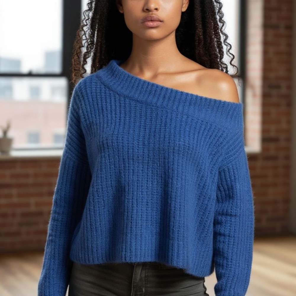 Free People Royal Blue Off-Shoulder Sweater